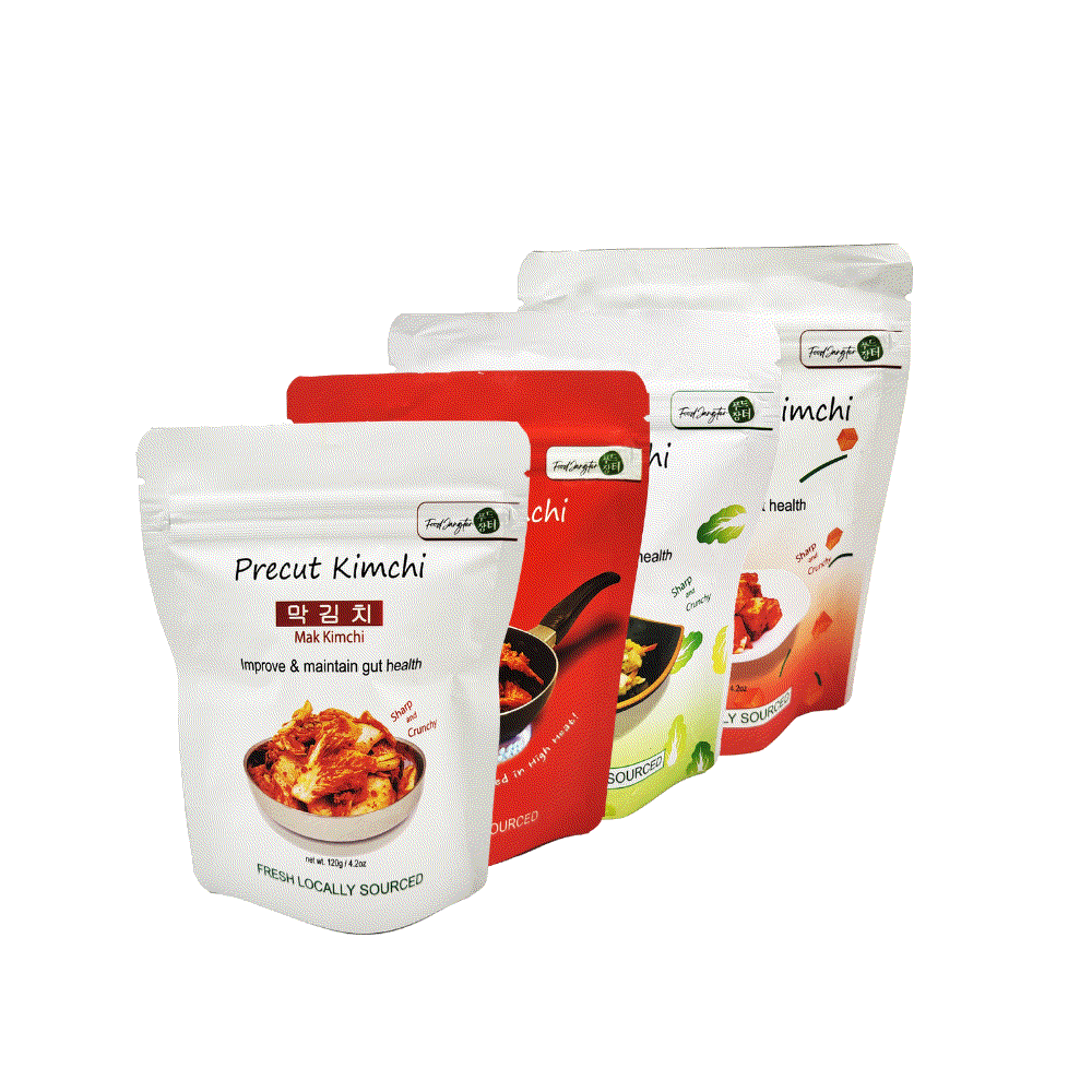Korean kimchi variety set with 4 single serve packs including napa cabbage kimchi