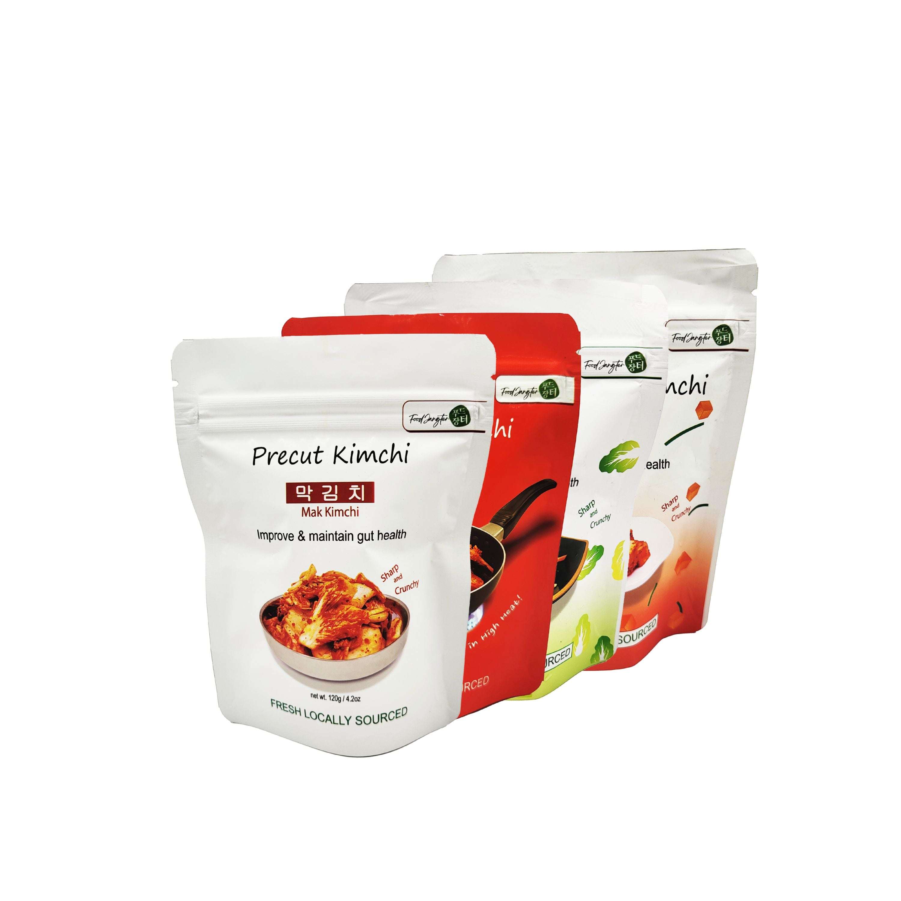 Single serve kimchi variety pack with different flavors on a white background