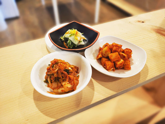 Korean radish kimchi (kkakdugi) served as a traditional side dish