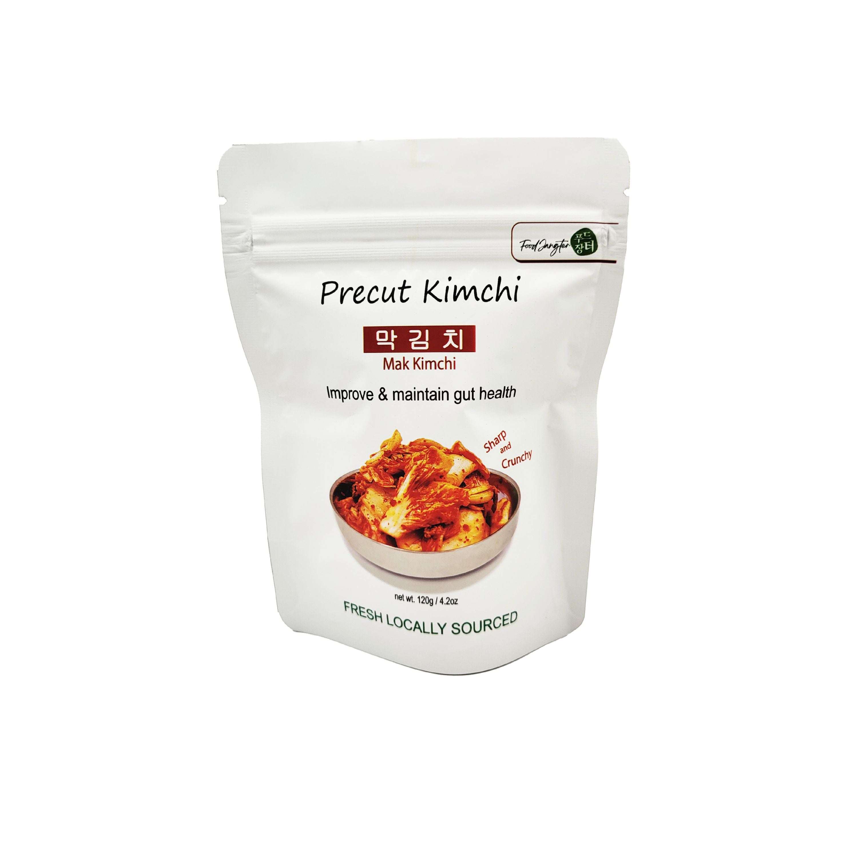 Precut fermented kimchi single serve pack with fresh red color and clean packaging